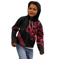 All Black Maori Tribal Tattoo Personalised Kid Hoodie Classic Red Polynesian Style LT9 - Polynesian Pride
