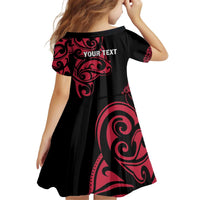 All Black Maori Tribal Tattoo Personalised Kid Short Sleeve Dress Classic Red Polynesian Style LT9 - Polynesian Pride