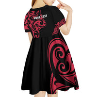 All Black Maori Tribal Tattoo Personalised Kid Short Sleeve Dress Classic Red Polynesian Style LT9 - Polynesian Pride