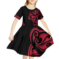 All Black Maori Tribal Tattoo Personalised Kid Short Sleeve Dress Classic Red Polynesian Style LT9 - Polynesian Pride