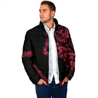 All Black Maori Tribal Tattoo Personalised Padded Jacket Classic Red Polynesian Style - Polynesian Pride