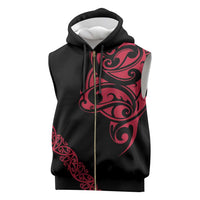 All Black Maori Tribal Tattoo Personalised Sleeveless Zip Hoodie Classic Red Polynesian Style LT9