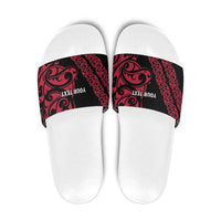 All Black Maori Tribal Tattoo Personalised Slide Sandals Classic Red Polynesian Style - Polynesian Pride