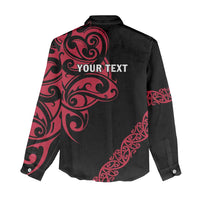 All Black Maori Tribal Tattoo Personalised Women Casual Shirt Classic Red Polynesian Style - Polynesian Pride