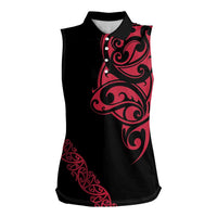 All Black Maori Tribal Tattoo Personalised Women Sleeveless Polo Shirt Classic Red Polynesian Style - Polynesian Pride