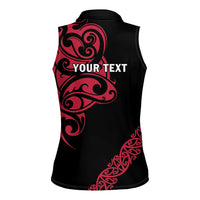 All Black Maori Tribal Tattoo Personalised Women Sleeveless Polo Shirt Classic Red Polynesian Style - Polynesian Pride