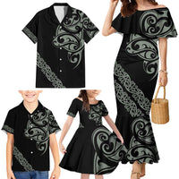 All Black Maori Tribal Tattoo Personalised Family Matching Mermaid Dress and Hawaiian Shirt Moss Green Polynesian Style - Polynesian Pride