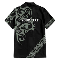 All Black Maori Tribal Tattoo Personalised Family Matching Off Shoulder Maxi Dress and Hawaiian Shirt Moss Green Polynesian Style - Polynesian Pride