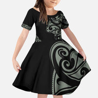All Black Maori Tribal Tattoo Personalised Family Matching Puletasi and Hawaiian Shirt Moss Green Polynesian Style - Polynesian Pride