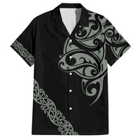All Black Maori Tribal Tattoo Personalised Hawaiian Shirt Moss Green Polynesian Style - Polynesian Pride