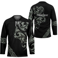 All Black Maori Tribal Tattoo Personalised Hockey Jersey Moss Green Polynesian Style - Polynesian Pride