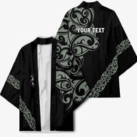 All Black Maori Tribal Tattoo Personalised Kimono Moss Green Polynesian Style - Polynesian Pride