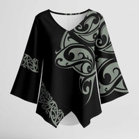 All Black Maori Tribal Tattoo Personalised Kimono Sleeve Blouse Moss Green Polynesian Style - Polynesian Pride