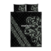 All Black Maori Tribal Tattoo Personalised Quilt Bed Set Moss Green Polynesian Style - Polynesian Pride