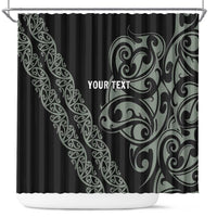 All Black Maori Tribal Tattoo Personalised Shower Curtain Moss Green Polynesian Style - Polynesian Pride