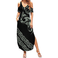 All Black Maori Tribal Tattoo Personalised Summer Maxi Dress Moss Green Polynesian Style LT9 Women Green - Polynesian Pride