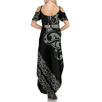 All Black Maori Tribal Tattoo Personalised Summer Maxi Dress Moss Green Polynesian Style LT9 - Polynesian Pride