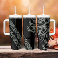 All Black Maori Tribal Tattoo Personalised Tumbler With Handle Moss Green Polynesian Style - Polynesian Pride