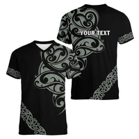 All Black Maori Tribal Tattoo Personalised Women V-Neck T-Shirt Moss Green Polynesian Style - Polynesian Pride