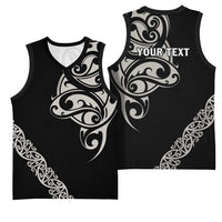 All Black Maori Tribal Tattoo Personalised Basketball Jersey Stone Gray Polynesian Style - Polynesian Pride