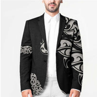 All Black Maori Tribal Tattoo Personalised Blazer Stone Gray Polynesian Style - Polynesian Pride