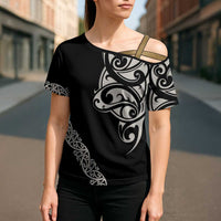 All Black Maori Tribal Tattoo Personalised Cross Shoulder Shirt Stone Gray Polynesian Style - Polynesian Pride