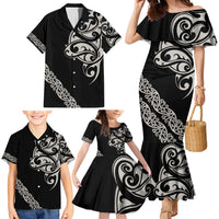 All Black Maori Tribal Tattoo Personalised Family Matching Mermaid Dress and Hawaiian Shirt Stone Gray Polynesian Style - Polynesian Pride