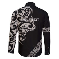 All Black Maori Tribal Tattoo Personalised Family Matching Off The Shoulder Long Sleeve Dress and Hawaiian Shirt Stone Gray Polynesian Style - Polynesian Pride