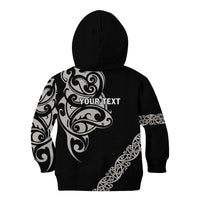 All Black Maori Tribal Tattoo Personalised Kid Hoodie Stone Gray Polynesian Style LT9 - Polynesian Pride