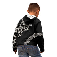 All Black Maori Tribal Tattoo Personalised Kid Hoodie Stone Gray Polynesian Style LT9 - Polynesian Pride