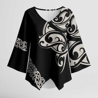 All Black Maori Tribal Tattoo Personalised Kimono Sleeve Blouse Stone Gray Polynesian Style - Polynesian Pride