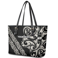 All Black Maori Tribal Tattoo Personalised Leather Tote Bag Stone Gray Polynesian Style - Polynesian Pride