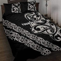 All Black Maori Tribal Tattoo Personalised Quilt Bed Set Stone Gray Polynesian Style - Polynesian Pride