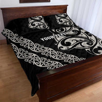 All Black Maori Tribal Tattoo Personalised Quilt Bed Set Stone Gray Polynesian Style - Polynesian Pride