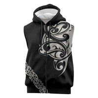 All Black Maori Tribal Tattoo Personalised Sleeveless Zip Hoodie Stone Gray Polynesian Style LT9 Gray - Polynesian Pride