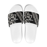 All Black Maori Tribal Tattoo Personalised Slide Sandals Stone Gray Polynesian Style LT9 Gray - Polynesian Pride