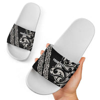 All Black Maori Tribal Tattoo Personalised Slide Sandals Stone Gray Polynesian Style LT9 - Polynesian Pride