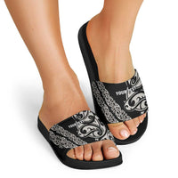 All Black Maori Tribal Tattoo Personalised Slide Sandals Stone Gray Polynesian Style LT9 - Polynesian Pride