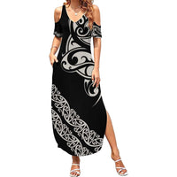 All Black Maori Tribal Tattoo Personalised Summer Maxi Dress Stone Gray Polynesian Style - Polynesian Pride