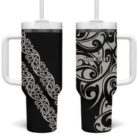 All Black Maori Tribal Tattoo Personalised Tumbler With Handle Stone Gray Polynesian Style - Polynesian Pride