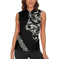 All Black Maori Tribal Tattoo Personalised Women Sleeveless Polo Shirt Stone Gray Polynesian Style - Polynesian Pride