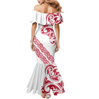 All White Maori Tribal Tattoo Personalised Family Matching Mermaid Dress and Hawaiian Shirt Classic Red Polynesian Style - Polynesian Pride