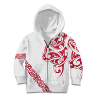 All White Maori Tribal Tattoo Personalised Kid Hoodie Classic Red Polynesian Style LT9 Zip Hoodie Red - Polynesian Pride