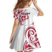 All White Maori Tribal Tattoo Personalised Kid Short Sleeve Dress Classic Red Polynesian Style - Polynesian Pride