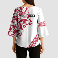 All White Maori Tribal Tattoo Personalised Kimono Sleeve Blouse Classic Red Polynesian Style - Polynesian Pride