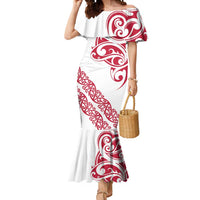 All White Maori Tribal Tattoo Personalised Mermaid Dress Classic Red Polynesian Style - Polynesian Pride