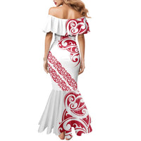 All White Maori Tribal Tattoo Personalised Mermaid Dress Classic Red Polynesian Style - Polynesian Pride