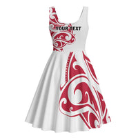 All White Maori Tribal Tattoo Personalised Midi Dress Classic Red Polynesian Style - Polynesian Pride