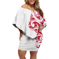 All White Maori Tribal Tattoo Personalised Off Shoulder Short Dress Classic Red Polynesian Style LT9 Women Red - Polynesian Pride
