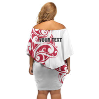 All White Maori Tribal Tattoo Personalised Off Shoulder Short Dress Classic Red Polynesian Style LT9 - Polynesian Pride